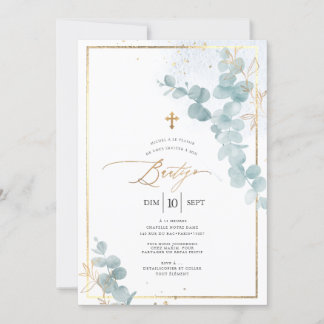 PixDezines Bautizo Eucalipto Rústico Acuarela Invitation