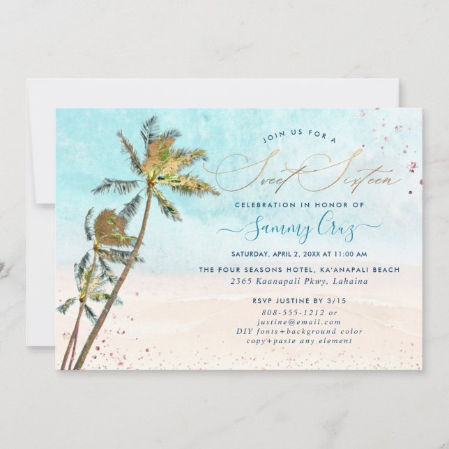 PixDezines Beach Sweet Sixteen Crystal Blue Ocean Invitation (Front)