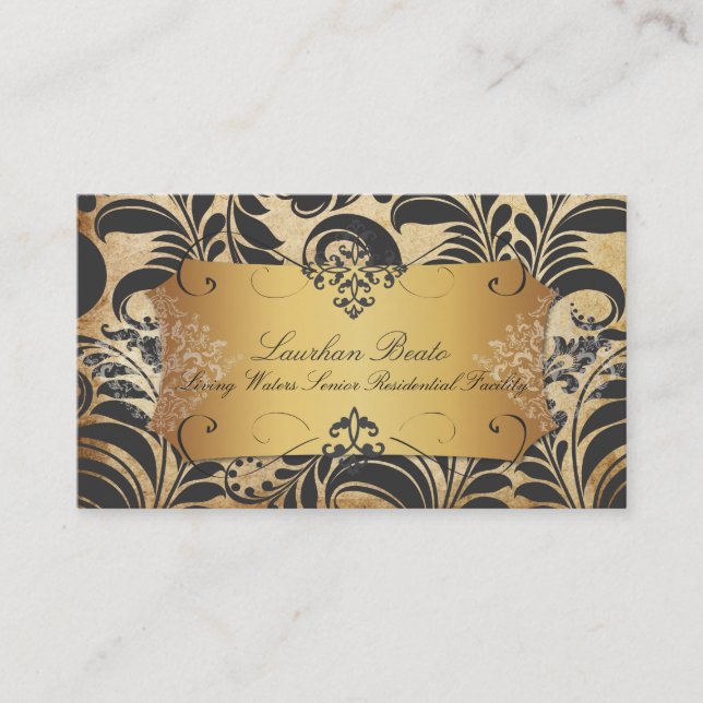 PixDezines Bellissimo damask/faux parchment Business Card (Front)