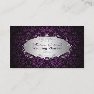 PixDezines bijoux damask faux silver/plum Business Card