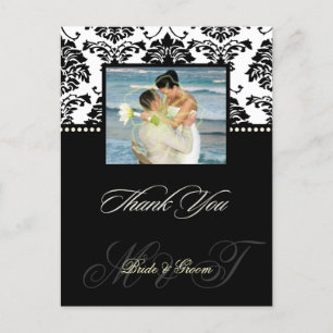 PixDezines Black Damask wedding Thank You Photo Postcard