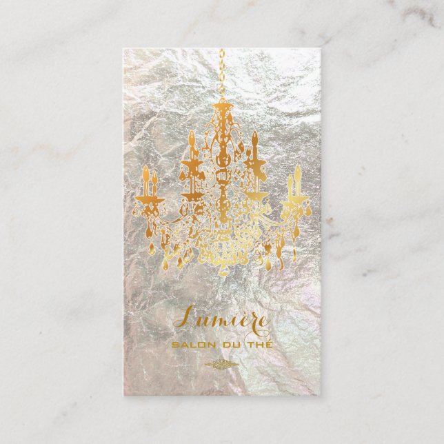 PixDezines black+gold chandeliers/faux silver Business Card (Front)