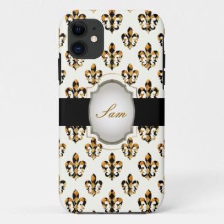 PixDezines black gold fleur de lis/DIY background iPhone 11 Case