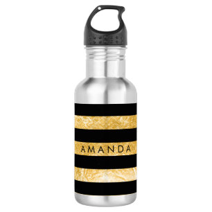 PixDezines black/gold stripes/adjustable 532 Ml Water Bottle