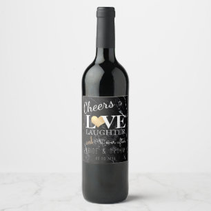 PixDezines Black Marble+Faux Gold Heart Wine Label