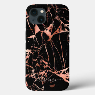 PixDezines Black Marble Faux Rose Gold Veins Case