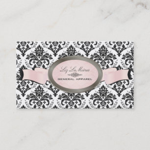 PixDezines Black, Pink, White Jolie Damask Business Card