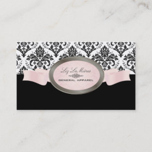 PixDezines Black, Pink, White Jolie Damask Business Card
