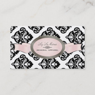 PixDezines Black, Pink, White Oliva Damask Business Card