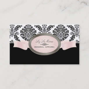 PixDezines Black, Pink, White Rossette Damask Business Card