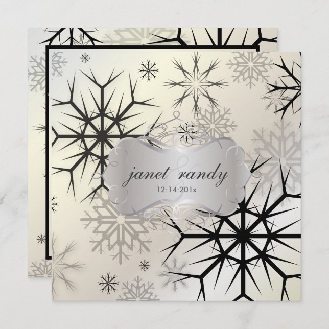 PixDezines BLACK SNOWFLAKES/WINTER WEDDING Invitation (Front/Back)