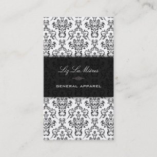 PixDezines Black+White Arianna Vintage Damask Business Card
