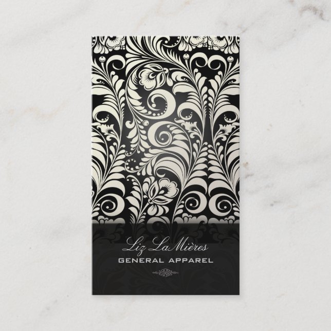 PixDezines Black+White Bellissimo Vintage Damask Business Card (Front)