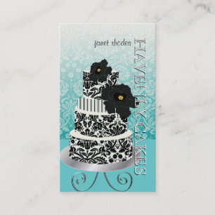 PixDezines Black+White damask cake/pâtisserie Business Card