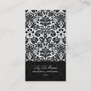 PixDezines Black+White Desiree Vintage Damask Business Card