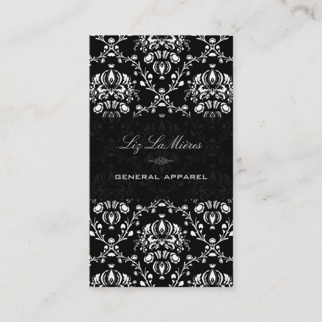 PixDezines Black+White Dolcè Vintage Damask Business Card (Front)