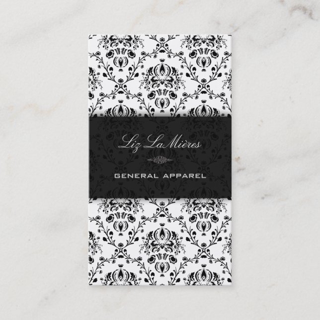 PixDezines Black+White Dolcè Vintage Damask Business Card (Front)