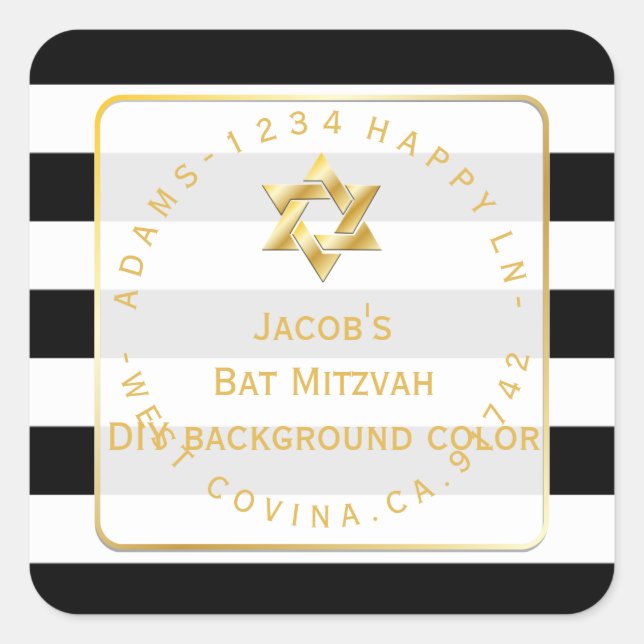 PixDezines black+white stripes mitzvah return add Square Sticker (Front)