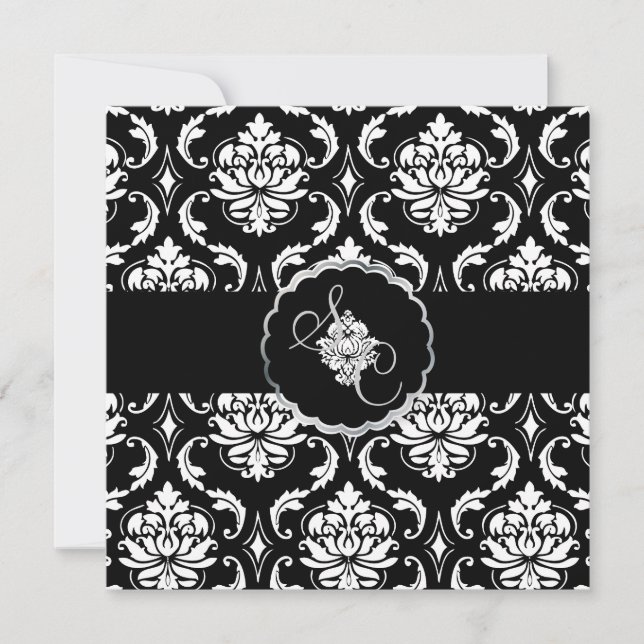 PixDezines Black+White Vendome Damask Invitation (Front)