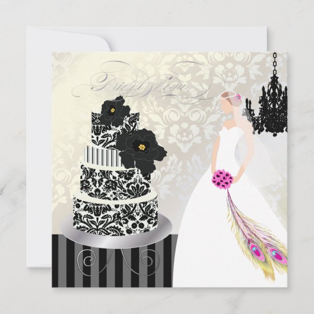 PixDezines Black+White Wedding Cake Invitation (Front)
