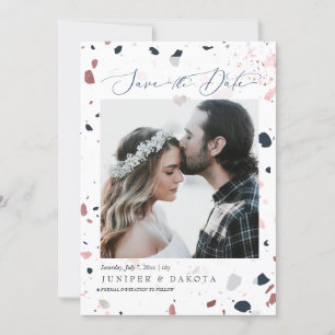 PixDezines Blue Blush Terrazzo, Photo Save Date Invitation