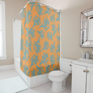 PixDezines Blue Corals/DIY Background Orange Shower Curtain