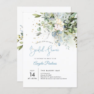 PixDezines Blue Gum Eucalyptus Bridal Shower Invitation