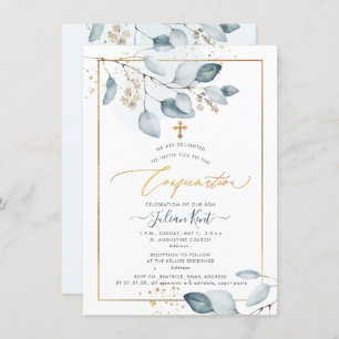PixDezines Blue Gum Eucalyptus Confirmation Invitation