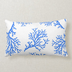 PixDezines blue/white/coral/diy background Lumbar Cushion