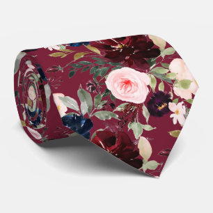 PixDezines Blush Burgundy Navy H2 Botanical Tie