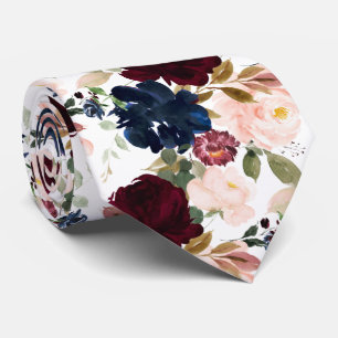 PixDezines Blush Burgundy Navy H2 Flowers Tie