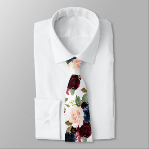 PixDezines Blush Burgundy Navy Watercolor Flowers Tie