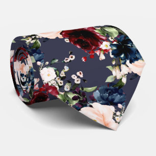 PixDezines Blush Burgundy Navy Watercolor Flowers Tie
