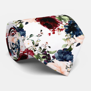 PixDezines Blush Burgundy Navy Watercolor Flowers Tie