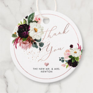 PixDezines Blush Burgundy Watercolor Flowers Favour Tags