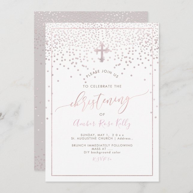 PixDezines Blush Confetti/Christening/DIY Colour Invitation (Front/Back)