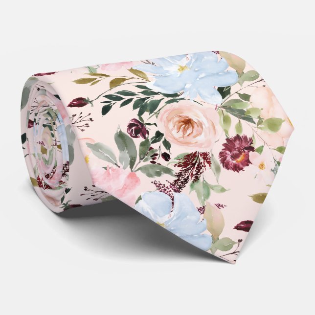 PixDezines Blush Dusty Blue H2 Botanical Tie (Rolled)