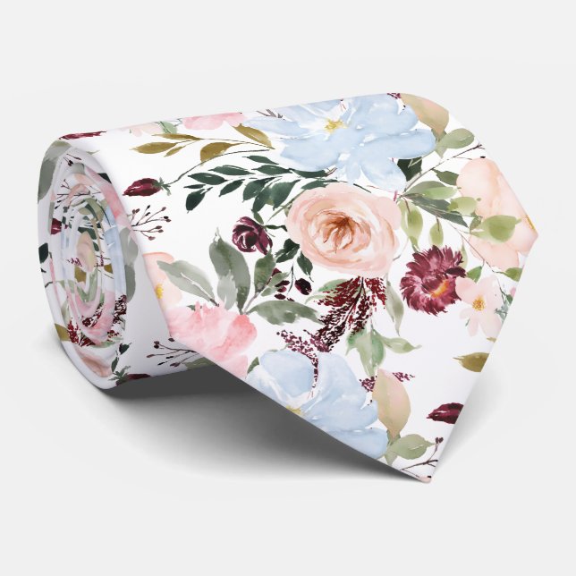 PixDezines Blush Dusty Blue H2 Botanical Tie (Rolled)