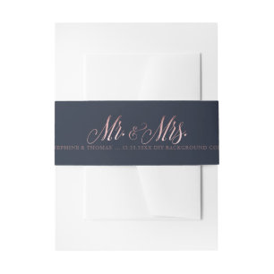PixDezines Blush Pink+Faux Rose Gold Mr.+Mrs. Invitation Belly Band