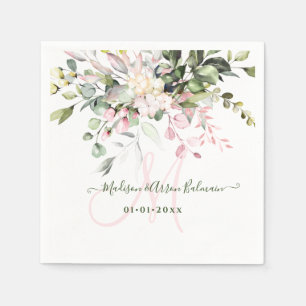 PixDezines Blush Pink Gum Eucalyptus Monogram Napkin