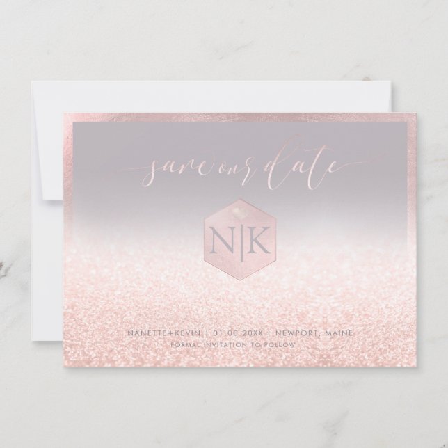 PixDezines Blush Pink Modern Script+Glitter Save The Date (Front)