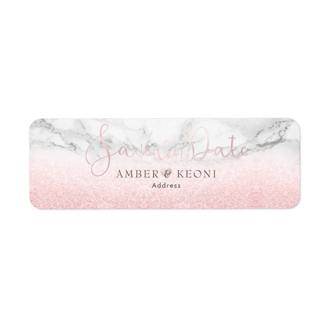 PixDezines Blush Pink Snow Bokeh+Marble Save Date (Front)