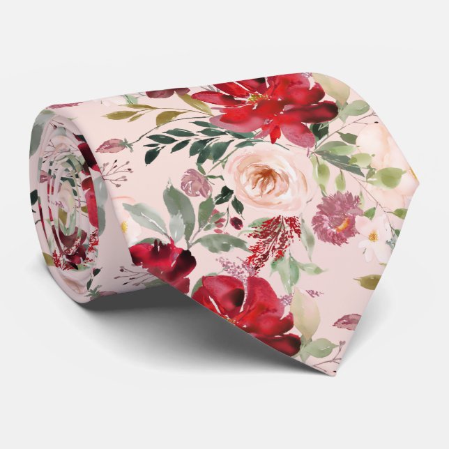 PixDezines Blush Red Watercolor Flowers DIY colour Tie (Rolled)