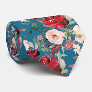 PixDezines Blush Red Watercolor Flowers Neck Tie