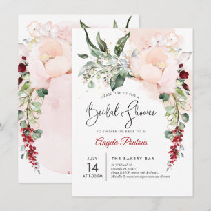 PixDezines Blush Watercolor Flowers Bridal Shower Invitation