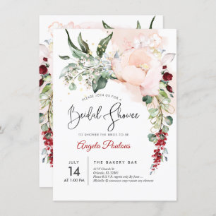 PixDezines Blush Watercolor Flowers Bridal Shower Invitation
