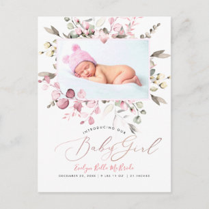 PixDezines Blush Watercolor flowers Girl Birth Pos Postcard