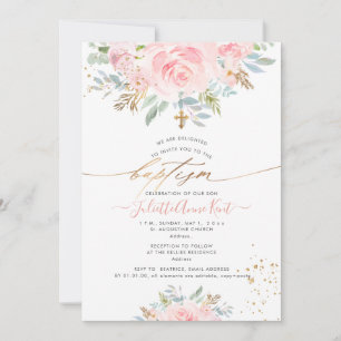 PixDezines Blush Watercolor Roses Baptism Invitation