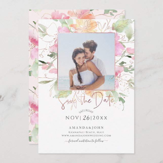 PixDezines Blushing Romance, Save the Date Invitation (Front/Back)