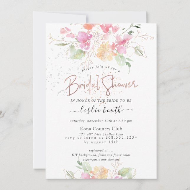 PixDezines Blushing Romance Sweetpea Bridal Shower Invitation (Front)